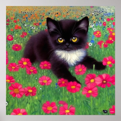 Gustav Klimt Tuxedo Cat Poster