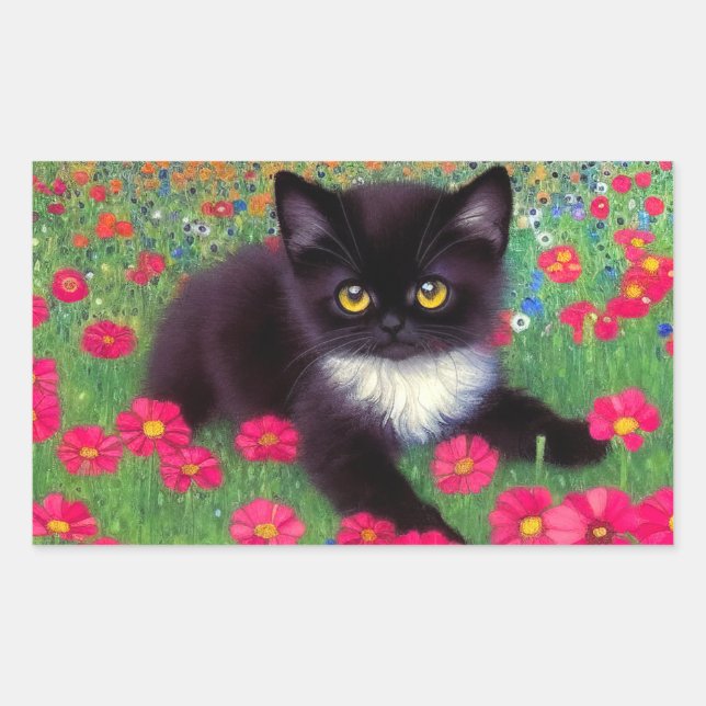 Gustav Klimt Tuxedo Cat Rectangular Sticker (Front)