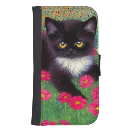 Gustav Klimt Tuxedo Cat Galaxy S4 Wallet Case
