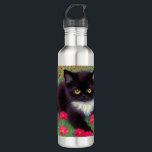 Gustav Klimt Tuxedo Cat Stainless Steel Water Bottle<br><div class="desc">Water Bottle featuring a Gustav Klimt tuxedo cat! This adorable black and white kitty sits in a field of red,  blue,  white,  and orange flowers. An awesome gift for cat lovers and Austrian art enthusiasts!</div>