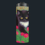 Gustav Klimt Tuxedo Cat Thermal Tumbler<br><div class="desc">Thermal Tumbler featuring a Gustav Klimt tuxedo cat! This adorable black and white kitty sits in a field of red,  blue,  white,  and orange flowers. An awesome gift for cat lovers and Austrian art enthusiasts!</div>
