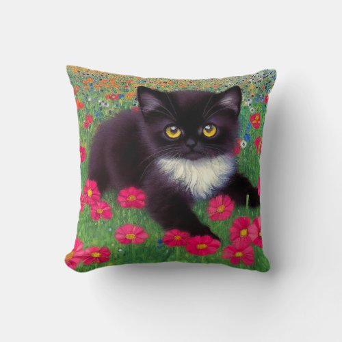 Gustav Klimt Tuxedo Cat Throw Pillow