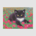 Gustav Klimt Tuxedo Cat Tissue Paper<br><div class="desc">Tissue Paper featuring a Gustav Klimt tuxedo cat! This adorable black and white kitty sits in a field of red,  blue,  white,  and orange flowers. An awesome gift for cat lovers and Austrian art enthusiasts!</div>
