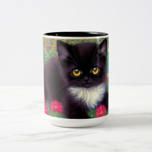 Gustav Klimt Tuxedo Cat Two_Tone Coffee Mug