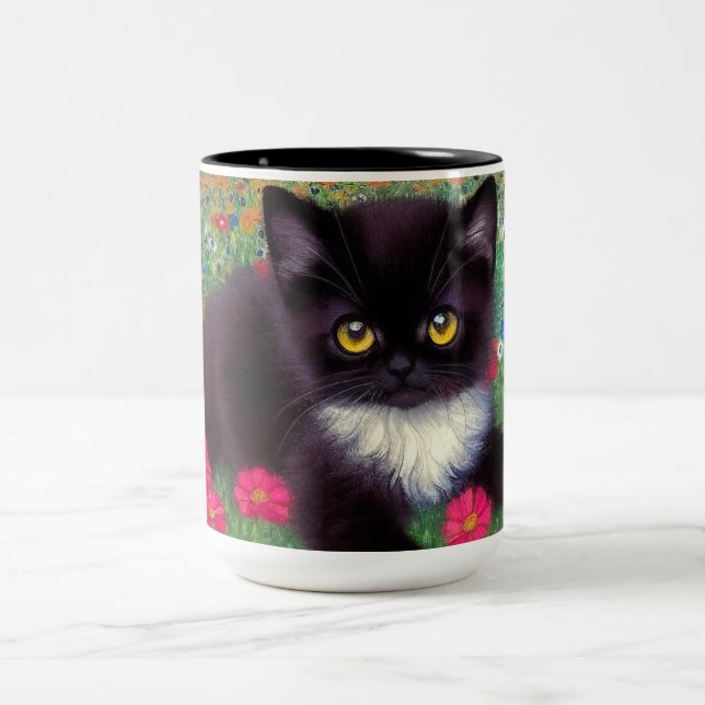 Gustav Klimt Tuxedo Cat Two-Tone Coffee Mug (Center)