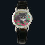 Gustav Klimt Tuxedo Cat Watch<br><div class="desc">Watch featuring a Gustav Klimt tuxedo cat! This adorable black and white kitty sits in a field of red,  blue,  white,  and orange flowers. An awesome gift for cat lovers and Austrian art enthusiasts!</div>