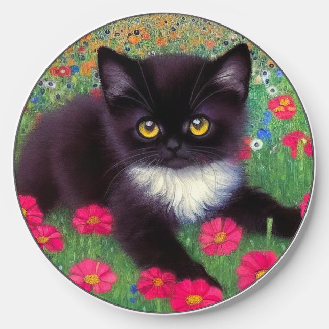 Gustav Klimt Tuxedo Cat Wireless Charger (Front)