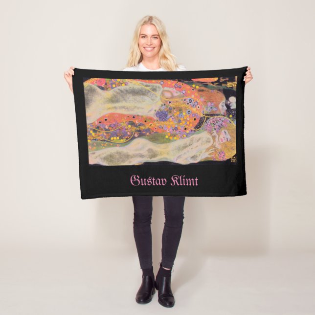 Gustav Klimt Water Serpents famous painting Pink Fleece Blanket (In Situ)
