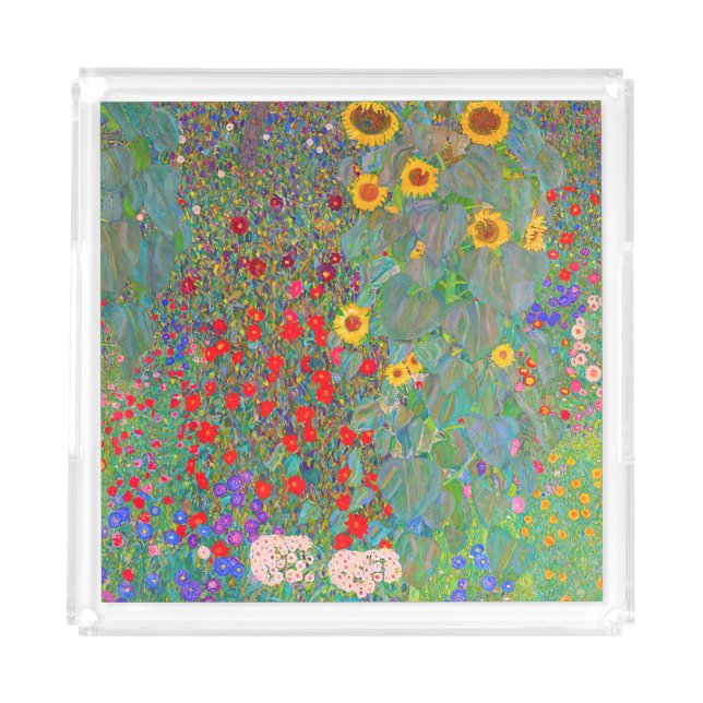 Gustav Klimt's Farm Garden with Sunflowers  Acrylic Tray (Front)