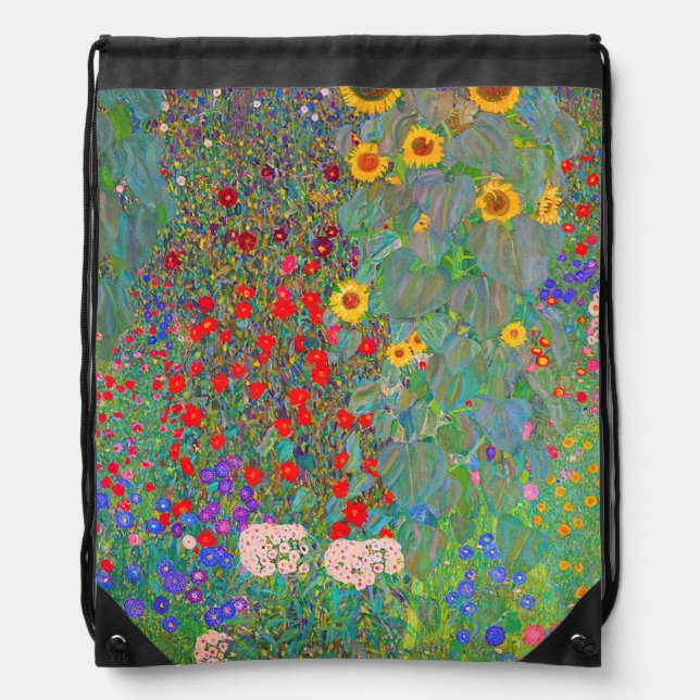 Gustav Klimt's Farm Garden with Sunflowers   Drawstring Bag (Front)