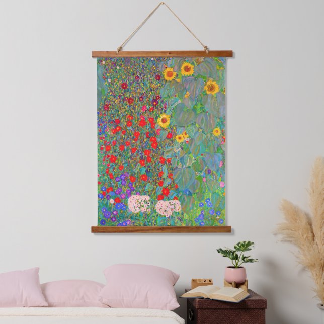Gustav Klimt's Farm Garden with Sunflowers   Hanging Tapestry (Bedroom)