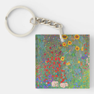 Gustav Klimt's Farm Garden with Sunflowers   Keychain