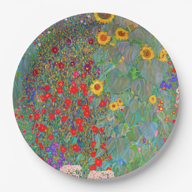 Gustav Klimt's Farm Garden with Sunflowers   Paper Plates (Front)