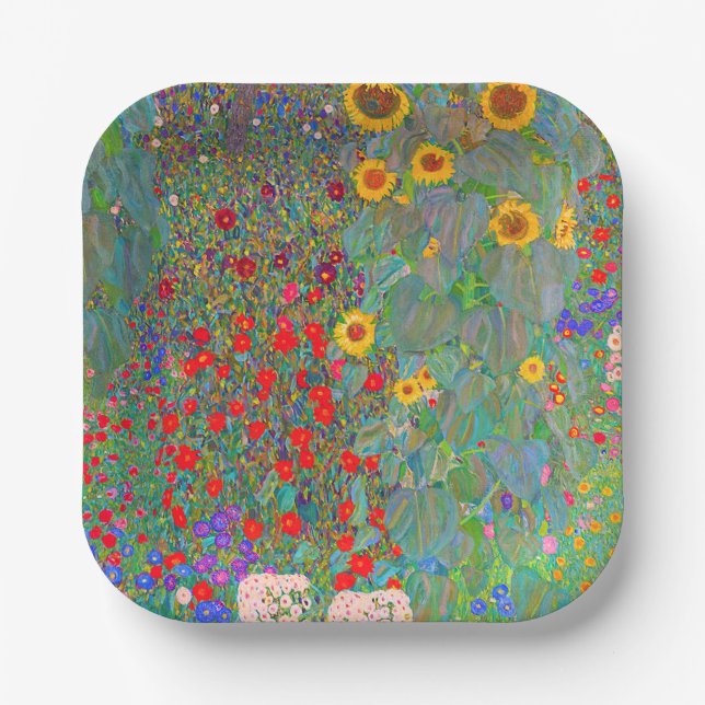 Gustav Klimt's Farm Garden with Sunflowers   Paper Plates (Front)