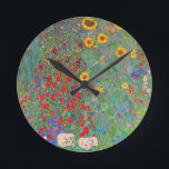 Gustav Klimt's Farm Garden with Sunflowers   Round Clock<br><div class="desc">Gustav Klimt's Farm Garden with Sunflowers  Round Clock.</div>
