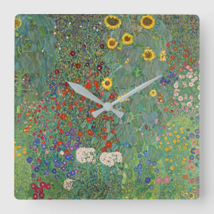 Gustav Klimt's Farm Garden with Sunflowers Square Wall Clock