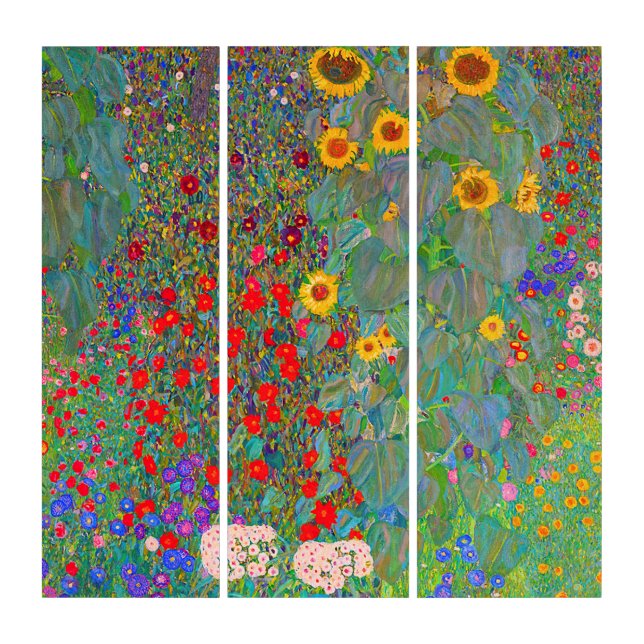 Gustav Klimt's Farm Garden with Sunflowers   Triptych (Front)