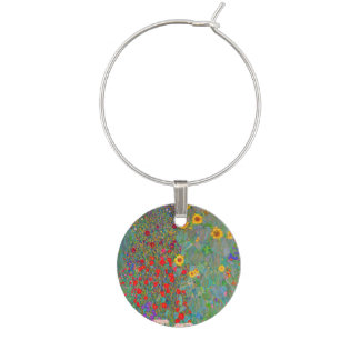 Gustav Klimt's Farm Garden with Sunflowers Wine Charm