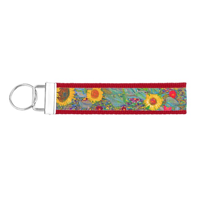 Gustav Klimt's Farm Garden with Sunflowers  Wrist Keychain (Keys on Left)