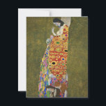 Gustav Klimt's Hope II (1907-1908) Postcard<br><div class="desc">Hope II (1907-1908) by Gustav Klimt is a striking and symbolic painting that explores themes of birth, death, and hope. This oil-on-canvas work, enhanced with gold and platinum, measures 110.5 cm × 110.5 cm. The central figure is a pregnant woman with closed eyes, bowing her head towards her bare breasts...</div>