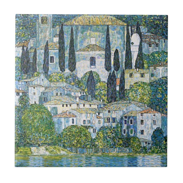  Gustav Klimt's Masterpiece Kirche in Cassone Ceramic Tile (Front)