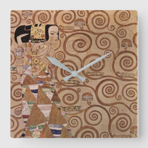 Gustav Klimt's Painting: The Expectation (1908) Square Wall Clock