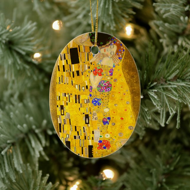 Gustav Klimt's The Kiss famous painting.   Ceramic Ornament (Tree)