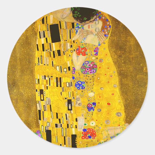 Gustav Klimt's The Kiss famous painting. Classic Round Sticker (Front)