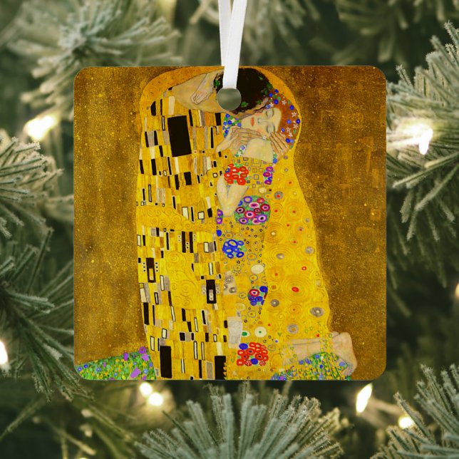 Gustav Klimt's The Kiss famous painting.    Metal Ornament (Insitu)