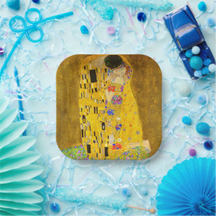 Gustav Klimt's The Kiss famous painting. Paper Plates