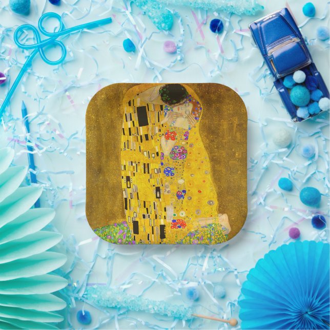 Gustav Klimt's The Kiss famous painting.   Paper Plates (Party)