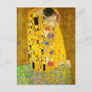Gustav Klimt's The Kiss famous painting. Postcard