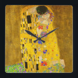 Gustav Klimt's The Kiss famous painting Square Wall Clock<br><div class="desc">Gustav Klimt's The Kiss famous painting Wall Clock .
Famous Gustav Klimt painting.</div>