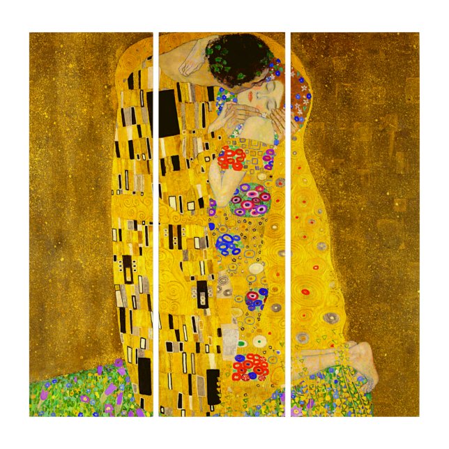 Gustav Klimt's The Kiss famous painting.    Triptych (Front)