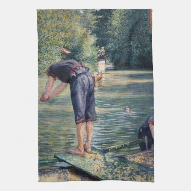 Gustave Caillebotte - Bathers, Bank of the Yerres Kitchen Towel (Vertical)