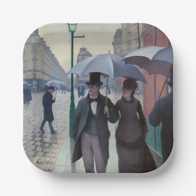 Gustave Caillebotte - Paris Street; Rainy Day Paper Plates (Front)