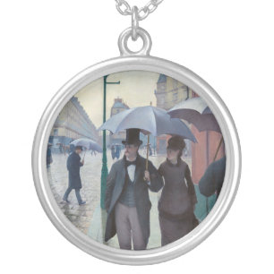Gustave Caillebotte - Paris Street; Rainy Day Silver Plated Necklace