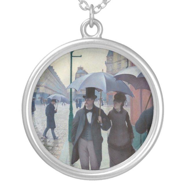 Gustave Caillebotte - Paris Street; Rainy Day Silver Plated Necklace (Front)