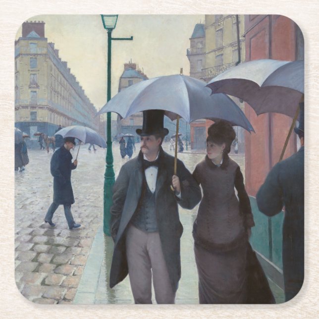 Gustave Caillebotte - Paris Street; Rainy Day Square Paper Coaster (Front)