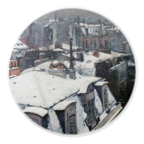 Gustave Caillebotte _ Rooftops in the Snow Ceramic Knob