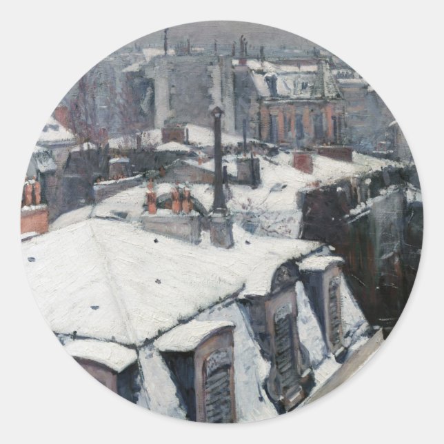 Gustave Caillebotte - Rooftops in the Snow Classic Round Sticker (Front)