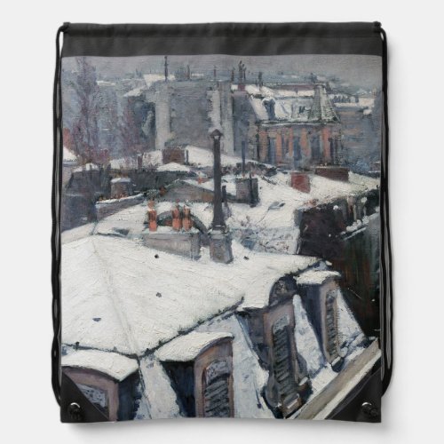 Gustave Caillebotte _ Rooftops in the Snow Drawstring Bag