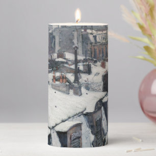 Gustave Caillebotte - Rooftops in the Snow Pillar Candle