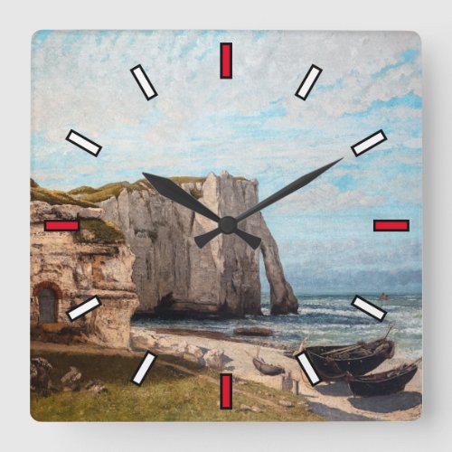 Gustave Courbet _ Cliffs at Etretat after Storm Square Wall Clock