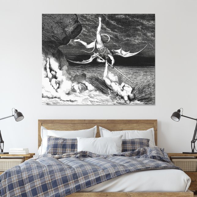 Gustave Doré - Alichino Chases Ciampolo of Navarre Canvas Print (Insitu(Bedroom))