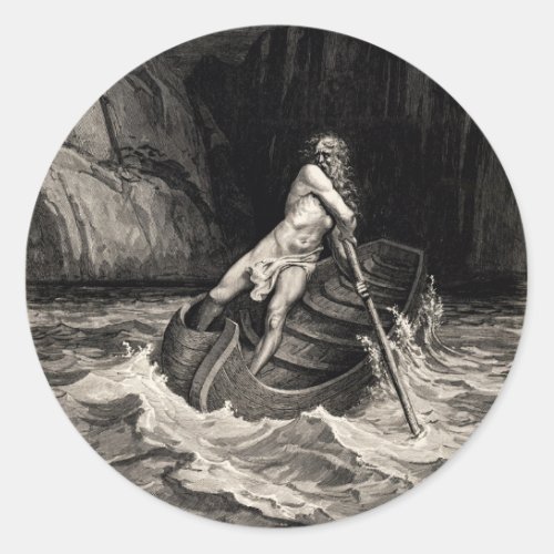 Gustave Dor _ Caron RowingDanteâs Inferno Classic Round Sticker