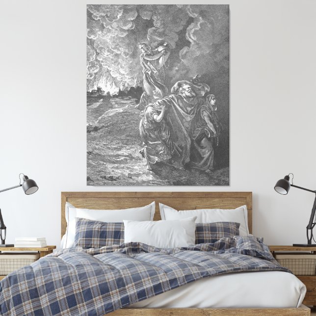 Gustave Doré - Lot Flees as Sodom and Gomorrah Bur Canvas Print (Insitu(Bedroom))