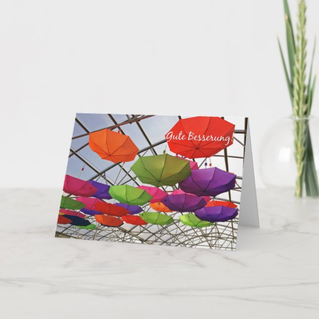 Gute Besserung German Get Well Colorful Umbrellas Card (Front)