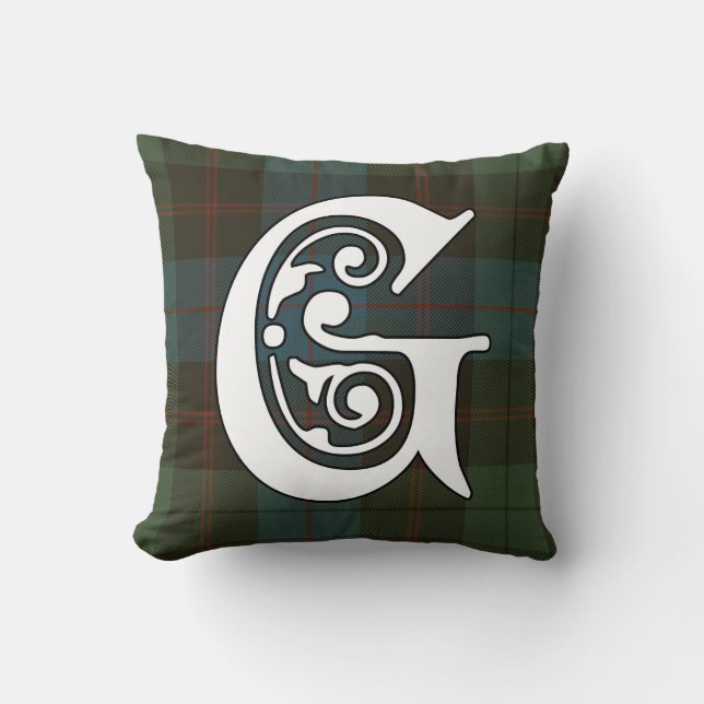 Guthrie Clan Tartan Monogram Throw Pillow (Front)