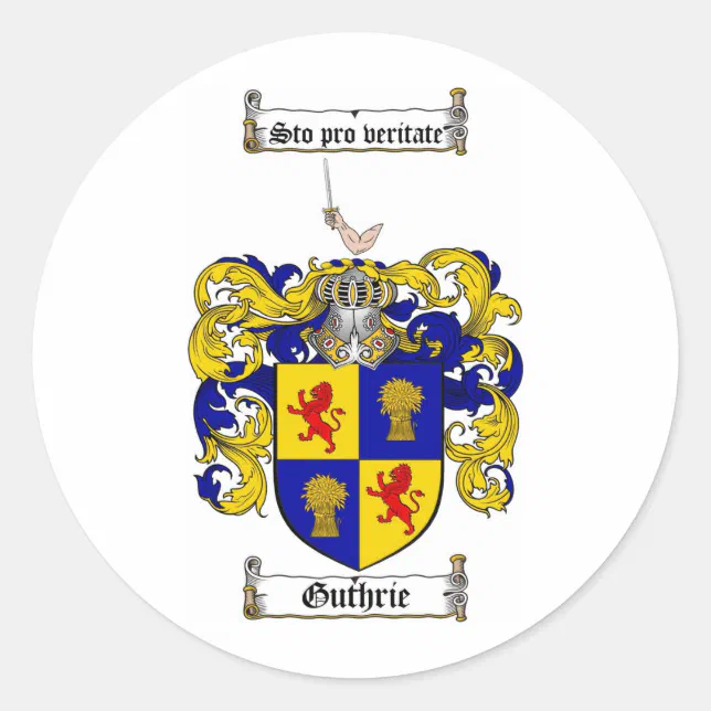 GUTHRIE FAMILY CREST GUTHRIE COAT OF ARMS CLASSIC ROUND STICKER